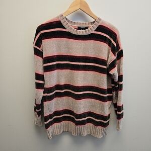Forever 21 Small Chenille Soft Striped Oversized Sweater Tan Pink Burgundy Green